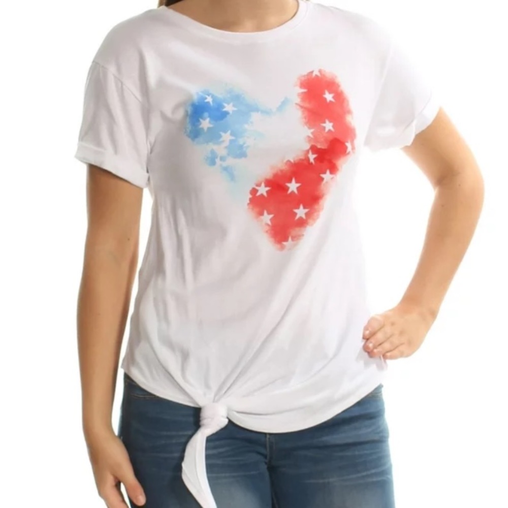 American Rag White Heart American Flag Graphic Side Tie Tee SIZE XL